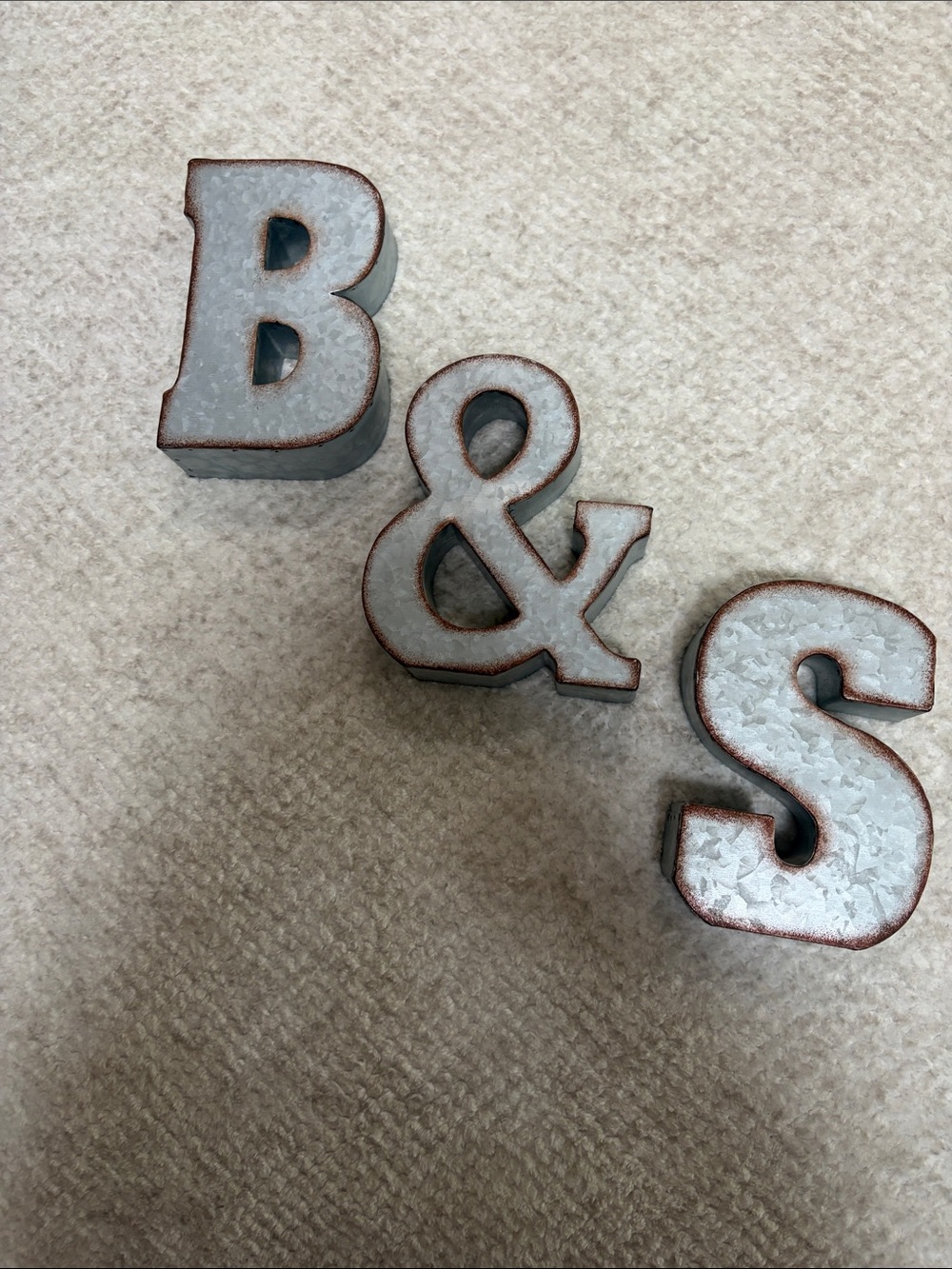 Rustic Silver Metal 'B & S' Wall Letters - Decorative Home Accent